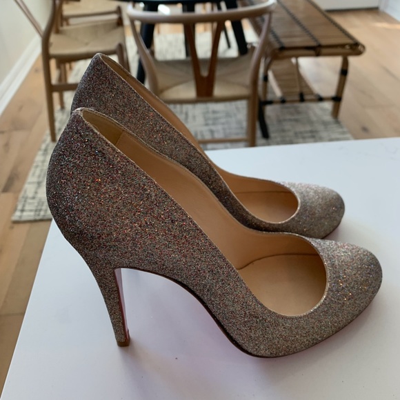 CHRISTIAN LOUBOUTIN Fifi 85 Silver Fine Glitter Round Toe Pump, EU38 - Like New! - Picture 7 of 7